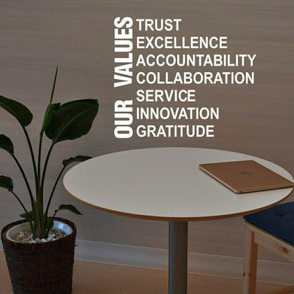 Our Values Large Wall Art Sticker Inspirational Quote Vinyl Decal Office School