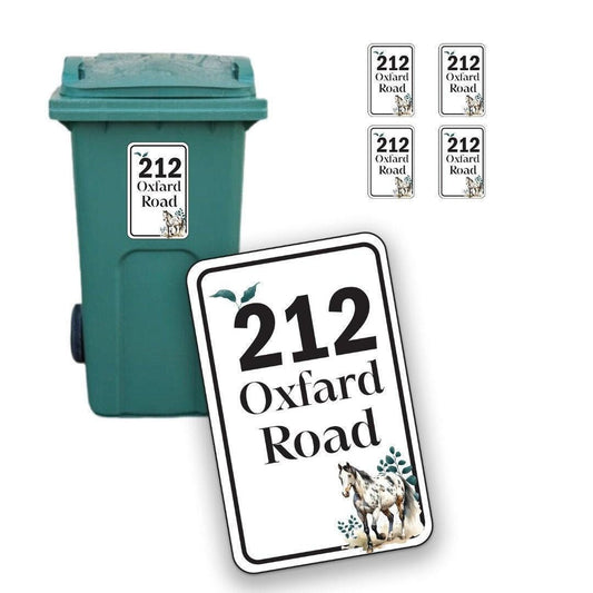 Personalised Horse Wheelie Bin Sticker: Custom Street Name & Number