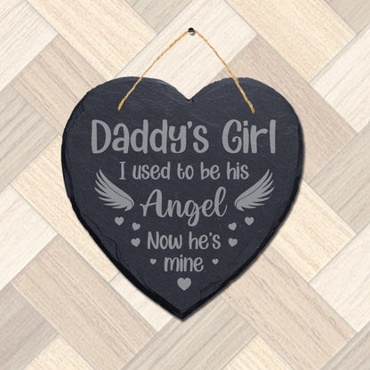 Daddys Girl I Used Laser Engraved Hanging Memorial Heart Shape Slate Plaque Sign