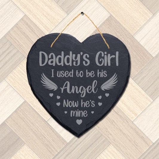 Daddys Girl I Used Laser Engraved Hanging Memorial Heart Shape Slate Plaque Sign