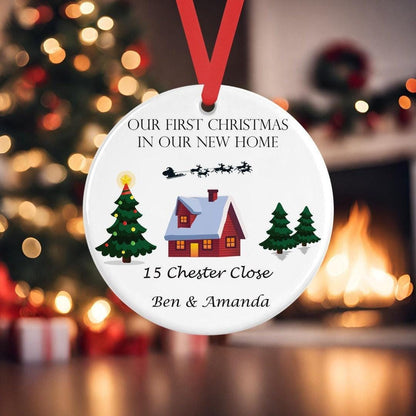 Personalised First Christmas In New Home Ceramic Bauble