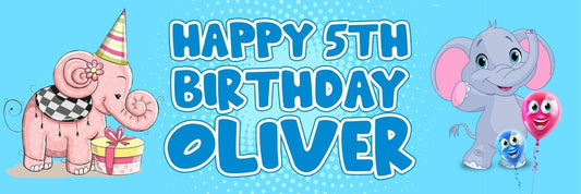 2 Personalised Birthday Elephant Party Celebration Banner Decoration Posters