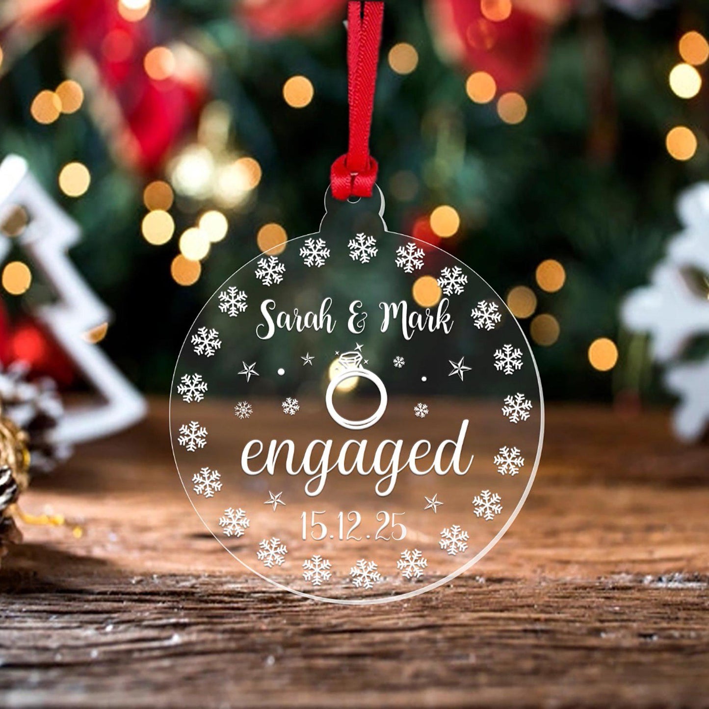 Personalised First Christmas Engaged Bauble 1st Xmas Decoration Engagement Gift