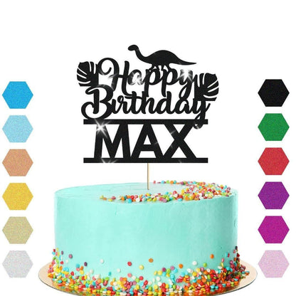 Dinosaur Glitter Cake Topper Personalised Name Jurassic Birthday Cake Decoration