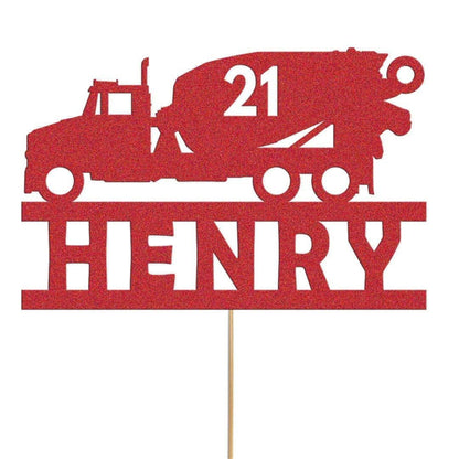 Personalised Glitter Cement Truck Cake Topper: Construction Birthday Decor