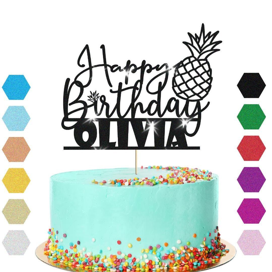 Personalised Pineapple Glitter Happy Birthday Cake Topper Party Cake Decoration