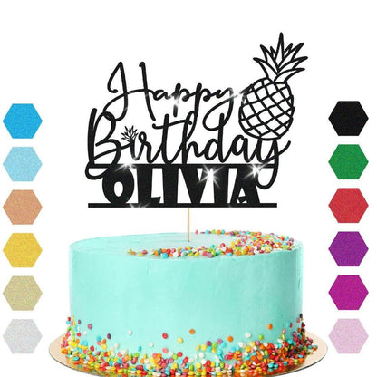 Personalised Pineapple Glitter Happy Birthday Cake Topper Party Cake Decoration