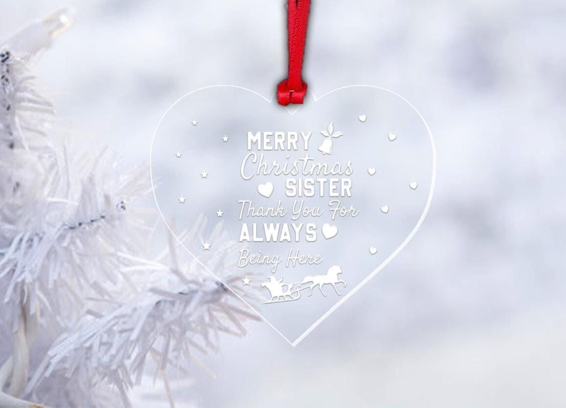 Personalised Merry Christmas Heart Bauble Sister Brother Gift Christmas Tree Decor Hanging