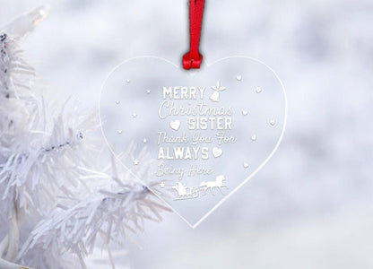 Personalised Merry Christmas Heart Bauble Sister Brother Gift Christmas Tree Decor Hanging