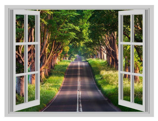 Forest Road 3D Window View Wall Decal - Vinyl Wall Mural (45cm x 60cm)