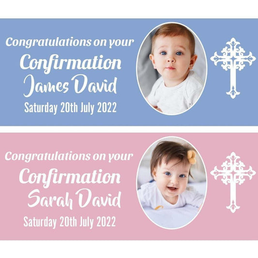 2x Personalised Confirmation Banner: Photo & Name, Religious Decor
