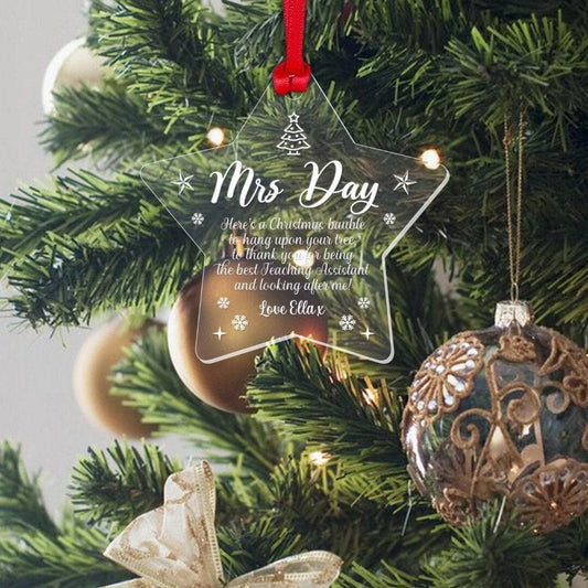 Personalised Teaching Assistant Christmas Bauble Teacher Thank You Gift Xmas Star