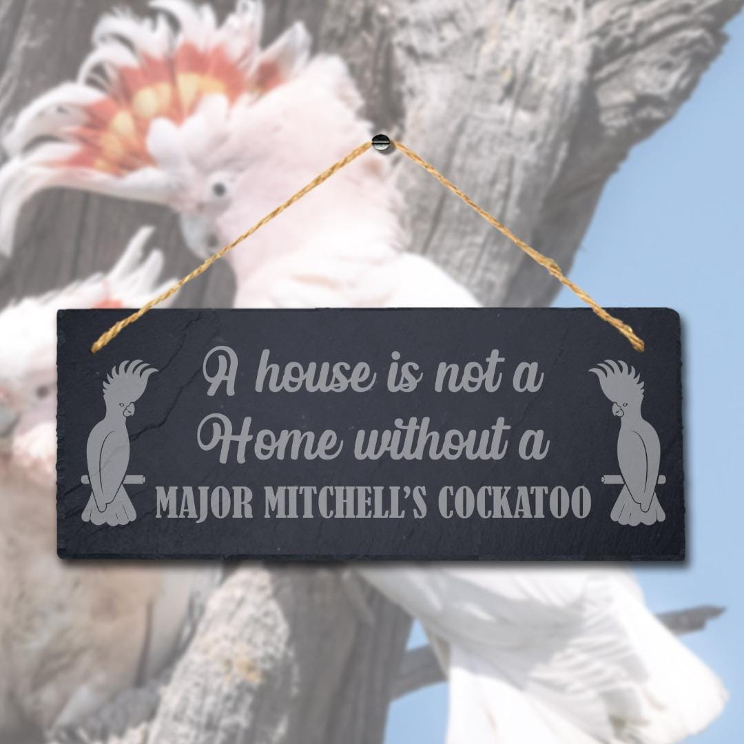 House Not Home Without Major Mitchel Cockatoo Engraved Hanging Slate Bird Sign