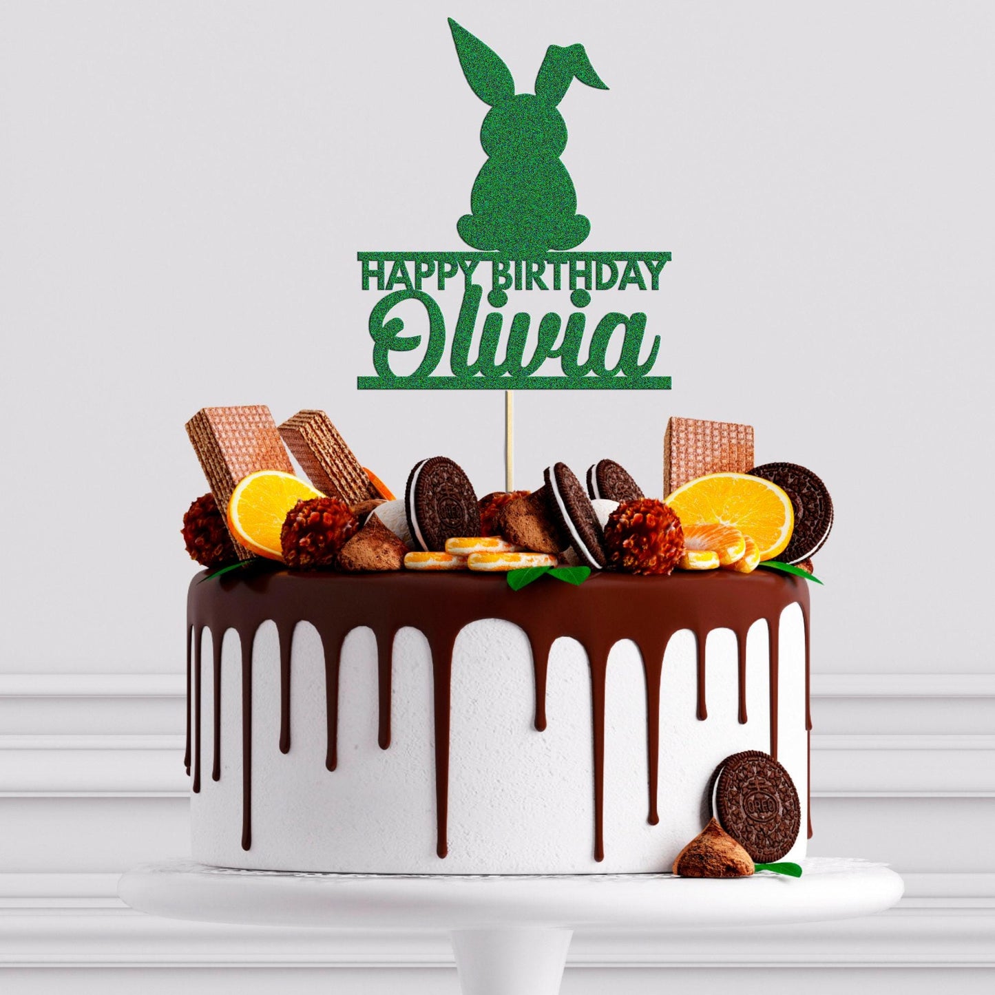 Personalised Glitter Rabbit Birthday Cake Topper: Kids Party Decoration