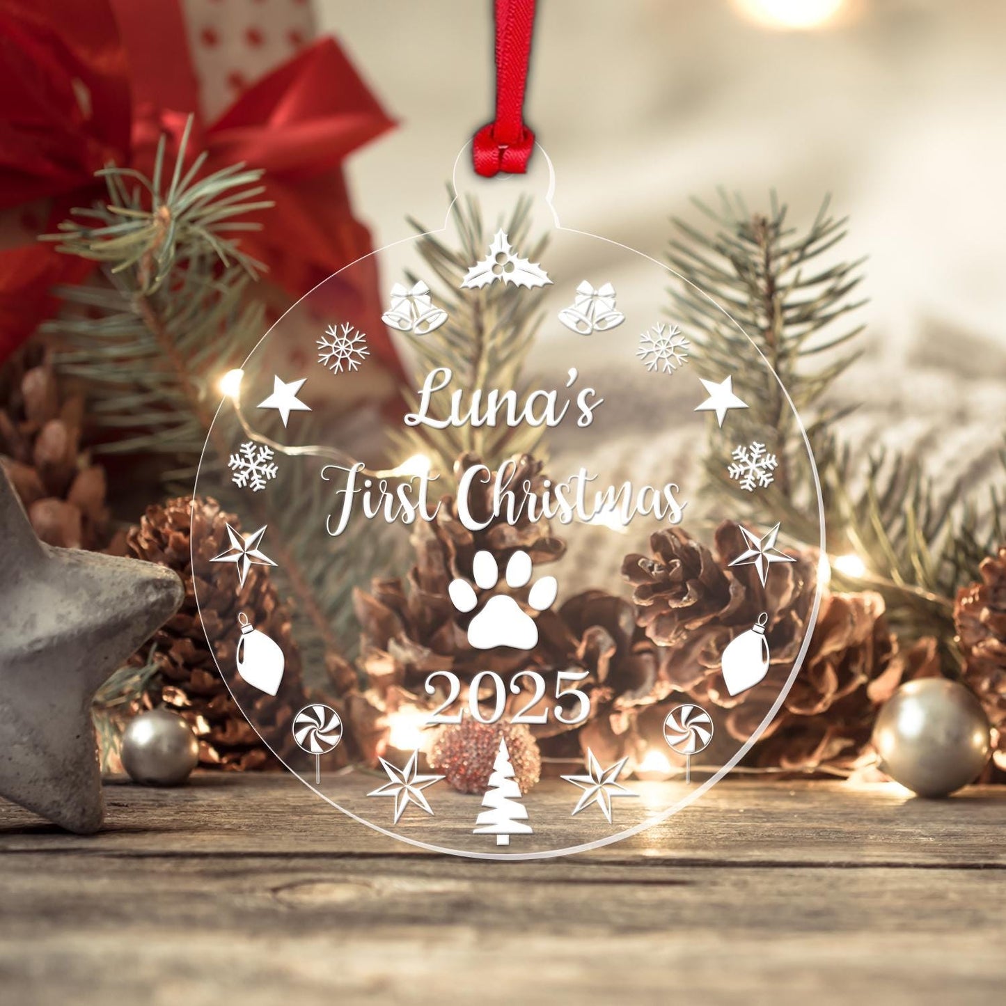 Personalised First Christmas Bauble Cat Dog Pet 1st Xmas Tree Decoration Gift