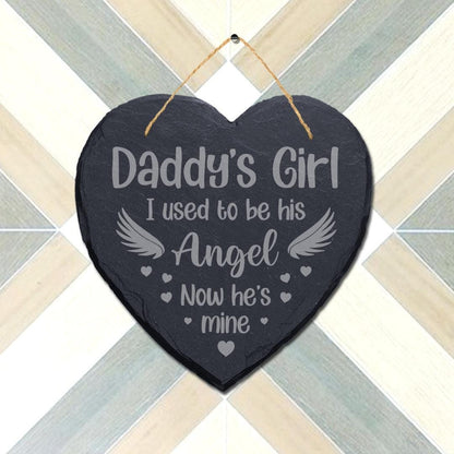 Daddys Girl I Used Laser Engraved Hanging Memorial Heart Shape Slate Plaque Sign