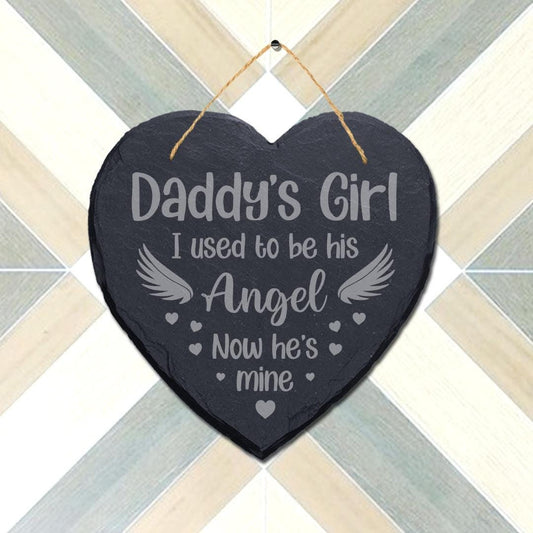 Daddys Girl I Used Laser Engraved Hanging Memorial Heart Shape Slate Plaque Sign