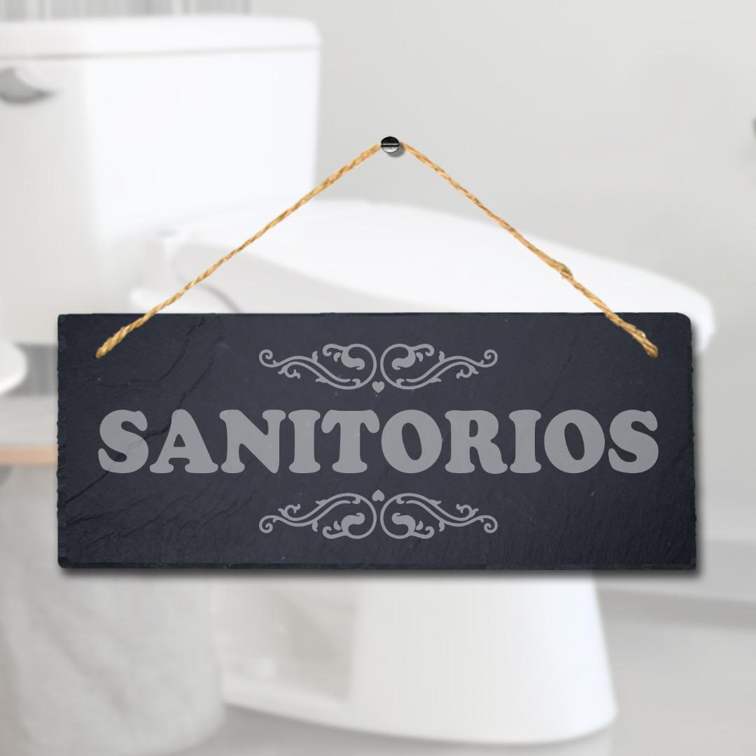 Sanitorios Laser Engraved Hanging Slate Washroom Bath Toilet Home Plaque Sign
