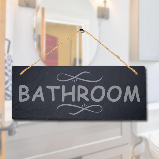 Bathroom Laser Engraved Hanging Slate Washroom Toilet Home Decor Plaque Sign