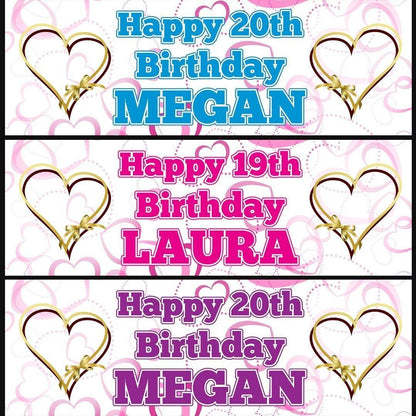 Personalised Heart Birthday Banner: Gold Party Decorations (Set of 2)