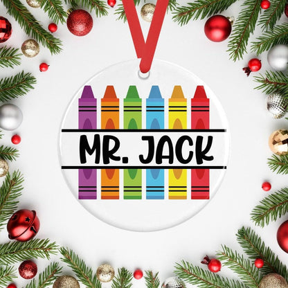 Personalised Crayon Teacher Ceramic Hanging Bauble Teacher Ta School Christmas Present
