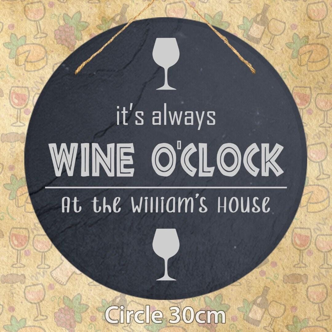 Wine Oclock Personalised Hanging Slate Sign Bar Decor Engraved Gift Custom