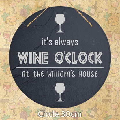 Wine Oclock Personalised Hanging Slate Sign Bar Decor Engraved Gift Custom