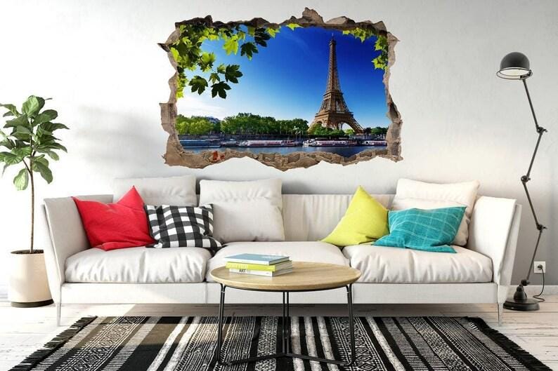 Paris Sunset View 3D Window Wall Sticker: Cityscape Decor