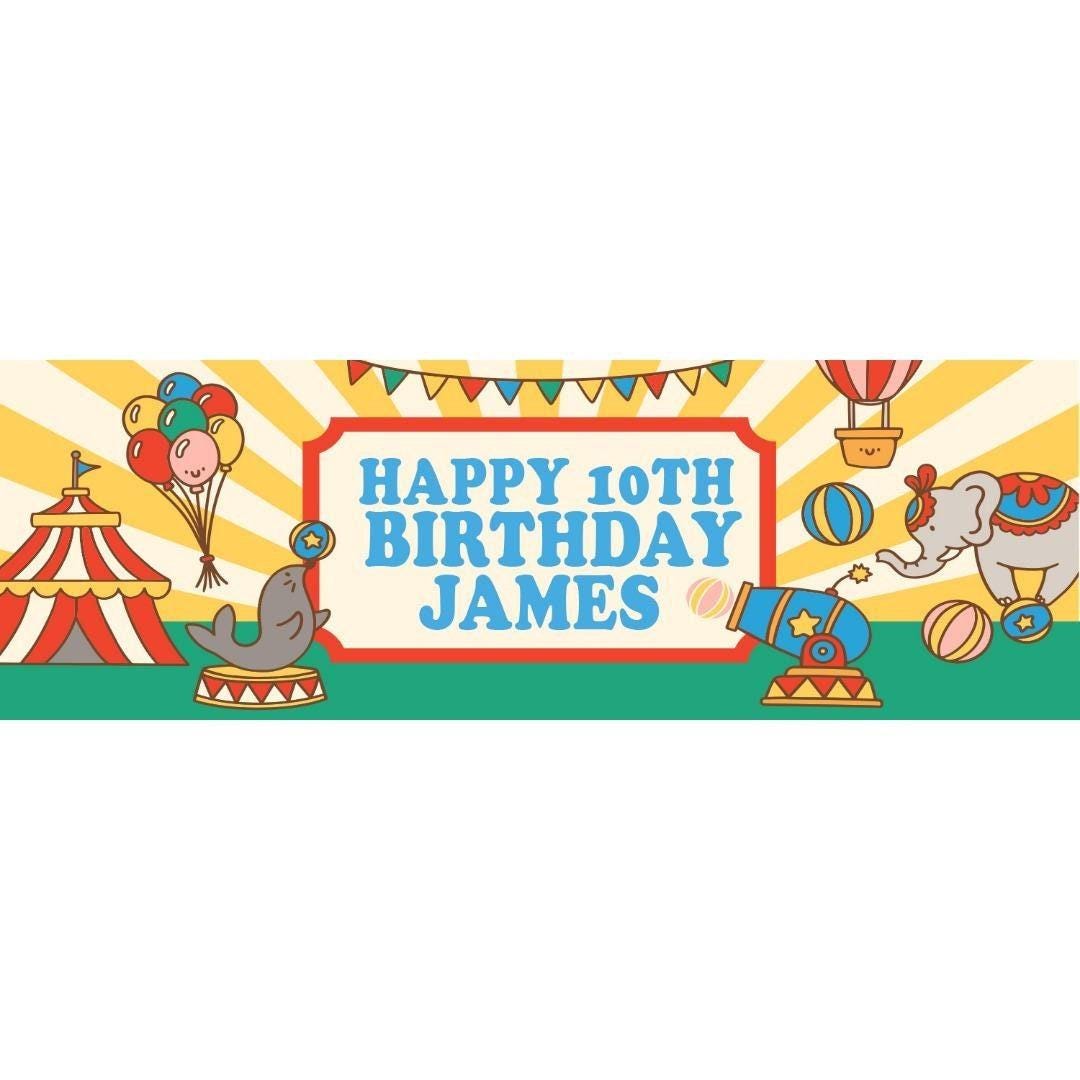 Personalised Circus Birthday Banner: Custom Name & Age, Party Decoration
