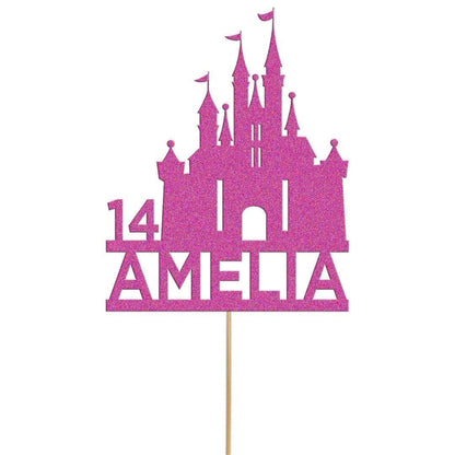 Custom Glitter Princess Castle Cake Topper: Birthday Party Decoration