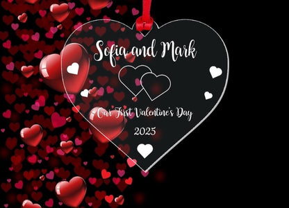 Personalised Our 1st Christmas Bauble Couple Gift First Valentines Day Heart Ornament