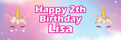 2x Personalised Unicorn Birthday Banner: Girls Fairytale Party Decoration Customise With Any Name & Age