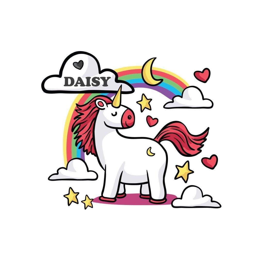 Personalised Stars Unicorn Wall Sticker Name Vinyl Decal Girls Kids Nursery Bedroom