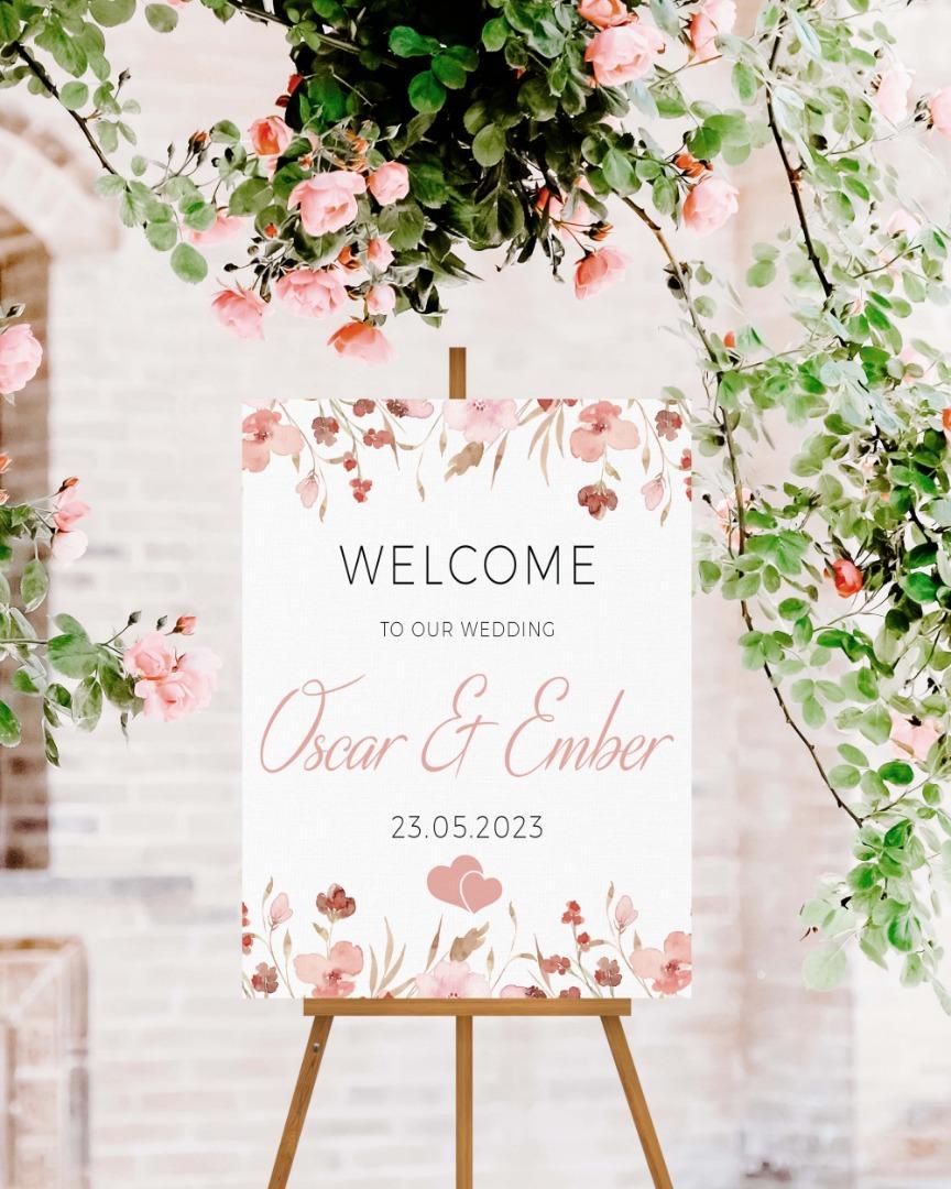 Personalised Wedding Welcome Sign: Floral Entrance Decor (A1-A4)
