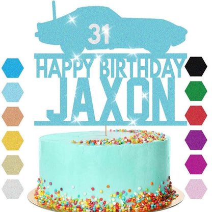 Personalised Glitter Card Racing Car Cake Topper: Birthday Decoration with Any Name and Age