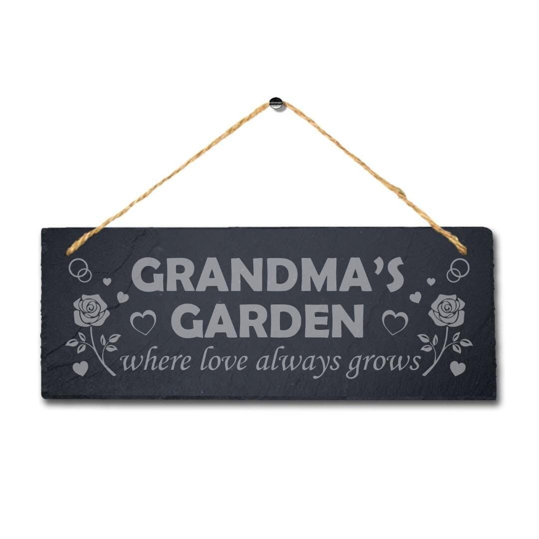 Personalised Garden Hanging Slate Sign Engraved Plaque Mother Mum Grandma Gift