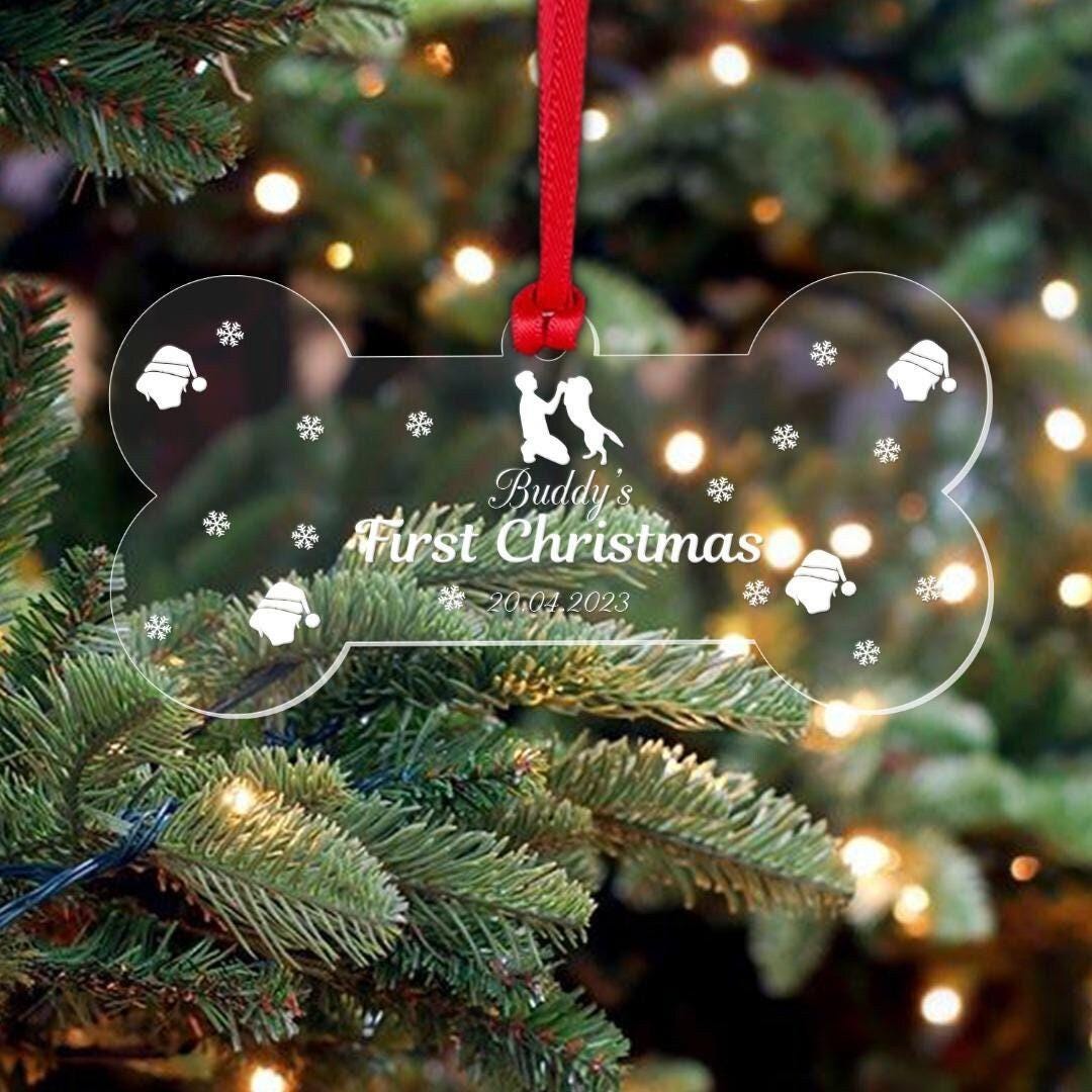 Personalised Dog First Christmas Bone Bauble Any Name Date Bauble Gift Keepsake Tree Dcor