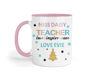 Personalised Teacher Love Inspire Care Mug & Coaster Set Teacher Teaching Assistant Nursery Gift