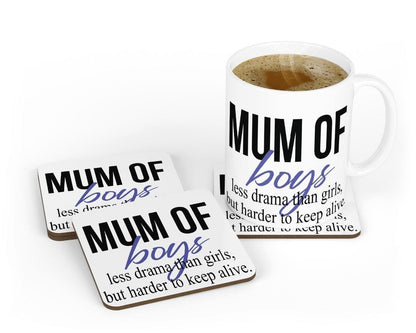 Mum Of Boys Mug & Coaster Set Mothers Day Mummy Birthday Christmas Coffee Gift