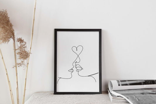 Kiss One Line Sketch Bedroom Drawing Minimalist Wall Art Home Decor Print Poster