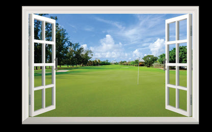 Golf Fairway Wall Decal: 3D Window View, Golf Course Mural