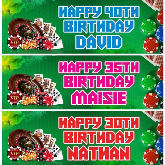 2 Personalised Casino Birthday Party Celebration Banners Decoration Posters