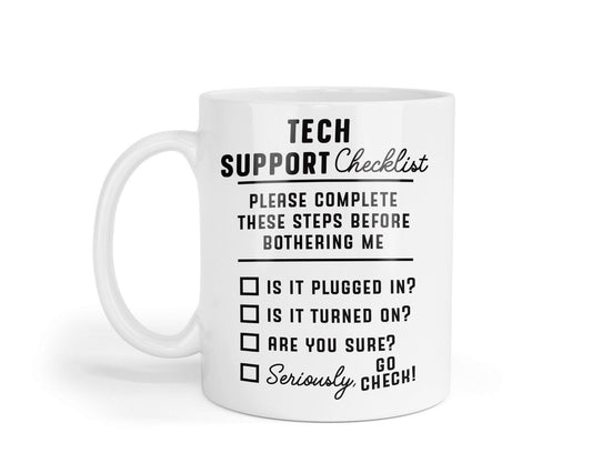 Tech Support Checklist Mug: Funny IT Helpdesk Gift