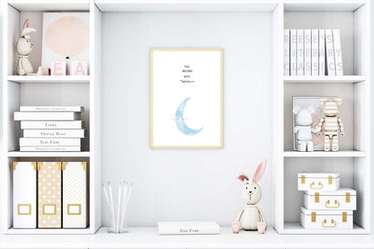Moon Eyelashes Kids Boho Watercolour Hand Painted Effect Nursery Wall Art Poster
