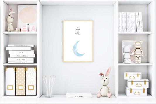 Moon Eyelashes Kids Boho Watercolour Hand Painted Effect Nursery Wall Art Poster