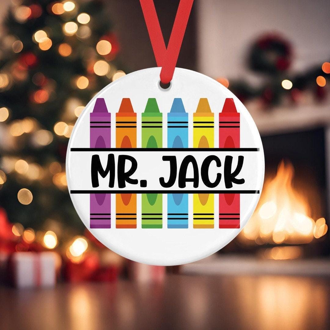 Personalised Crayon Teacher Ceramic Hanging Bauble Teacher Ta School Christmas Present