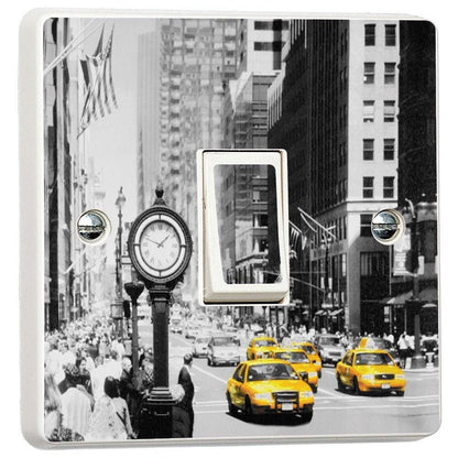 New York Vintage Scene Yellow Taxi Cabs Light Switch Cover Skin Sticker Decal