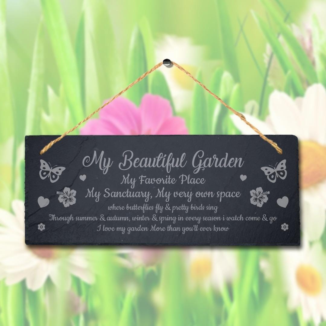 Laser Engraved Slate Garden Plaque with Jute Rope