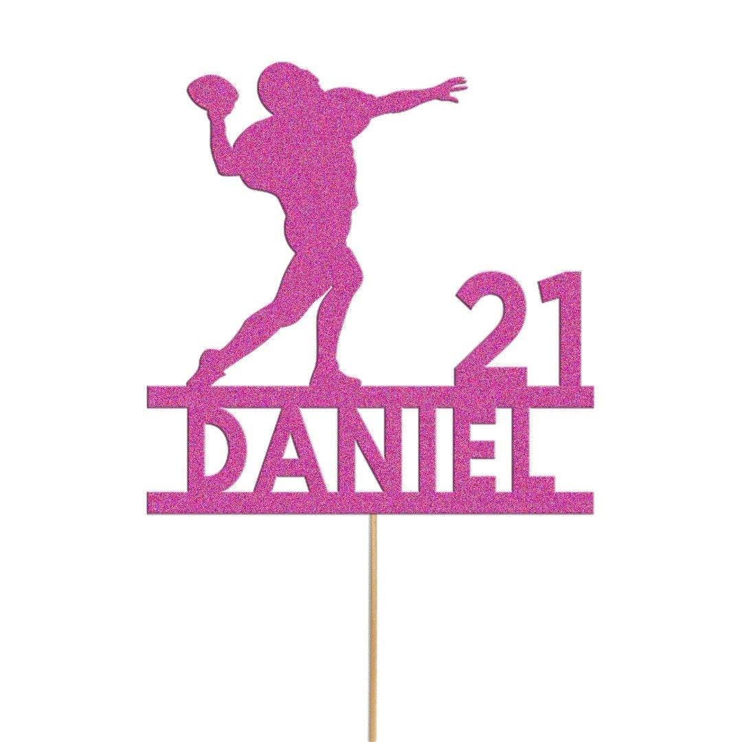 Personalised Glitter Rugby Player Cake Topper: Any Name & Age