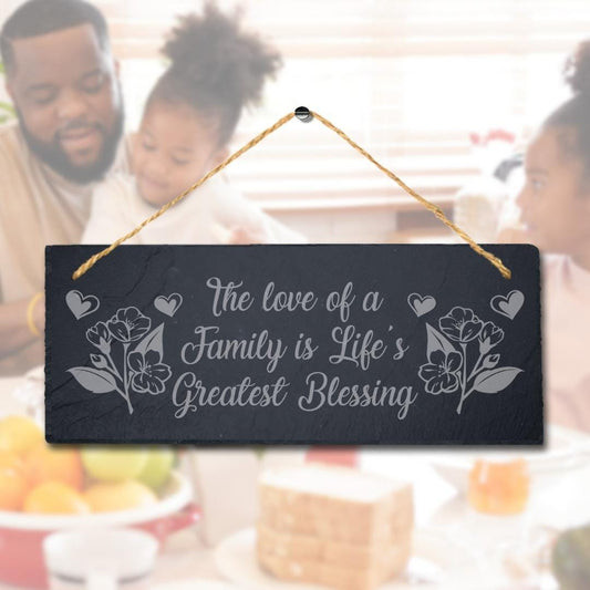 The Love Of Family Greatest Laser Engraved Hanging Slate Home Decor Plaque Sign